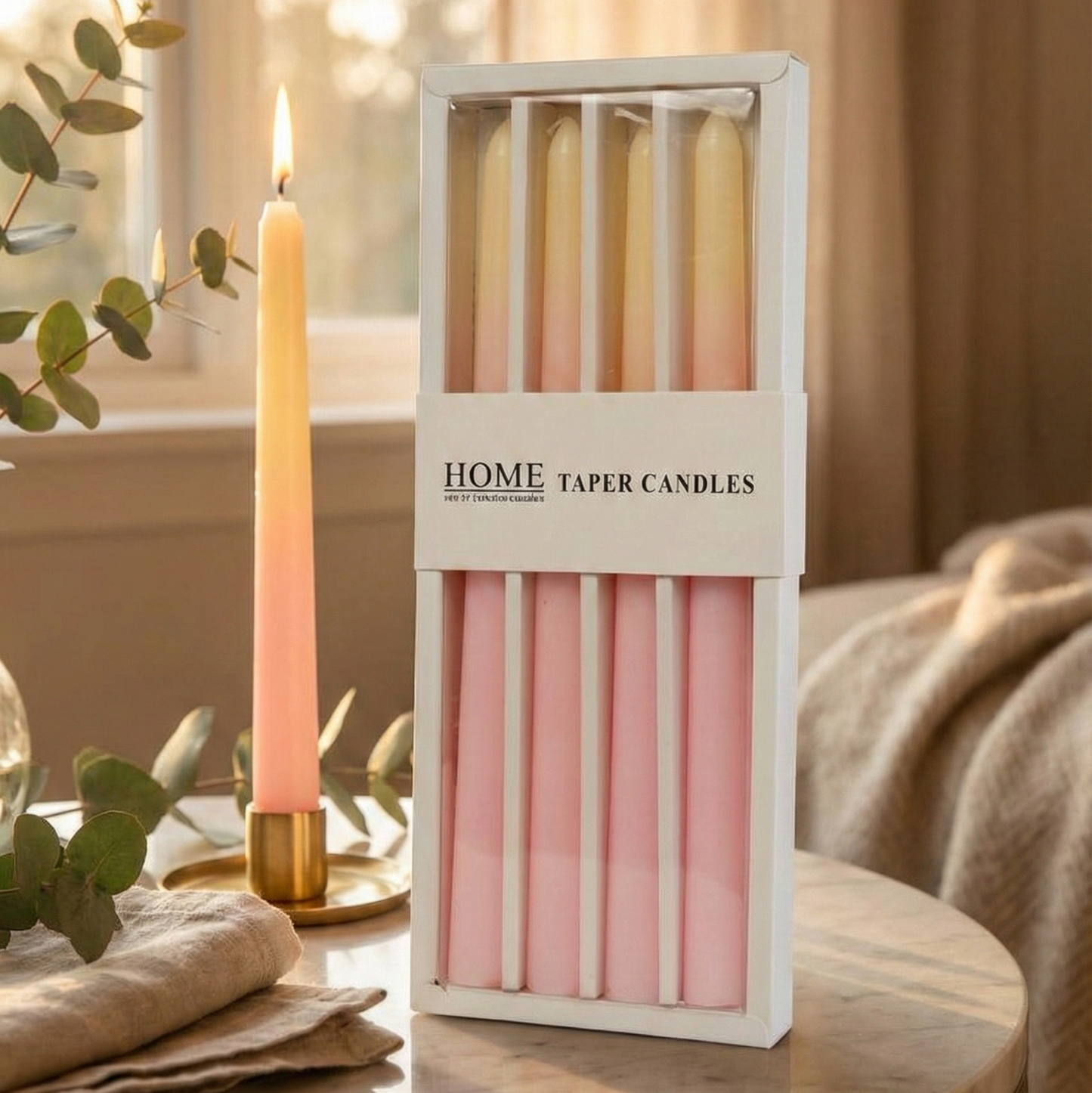 White & Pink Taper Candles – (Set of 4)