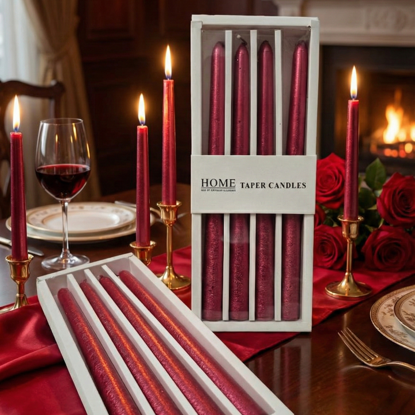 Red Blush Taper Candles (Set of 4)