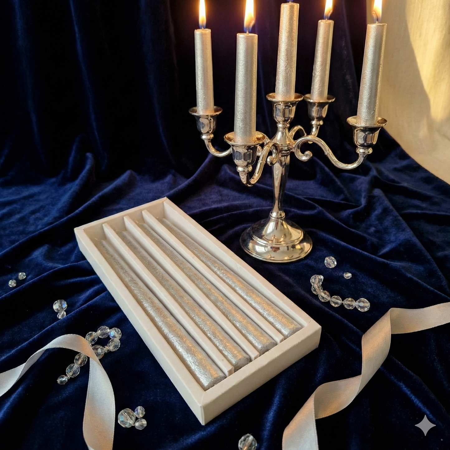 Exquisite Silver Taper Candles (Set of 4)
