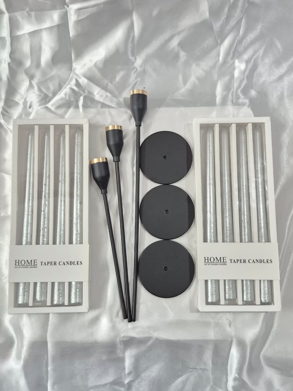 Silver Metallic Taper Candles Gift Set