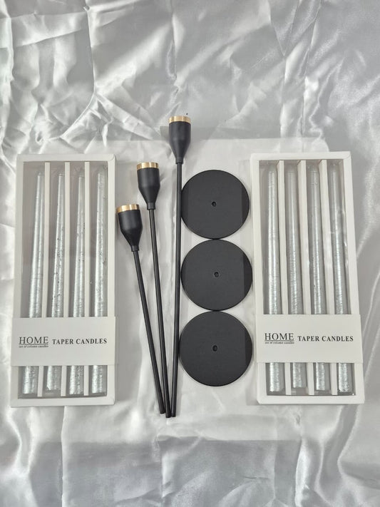 Silver Metallic Taper Candles Gift Set