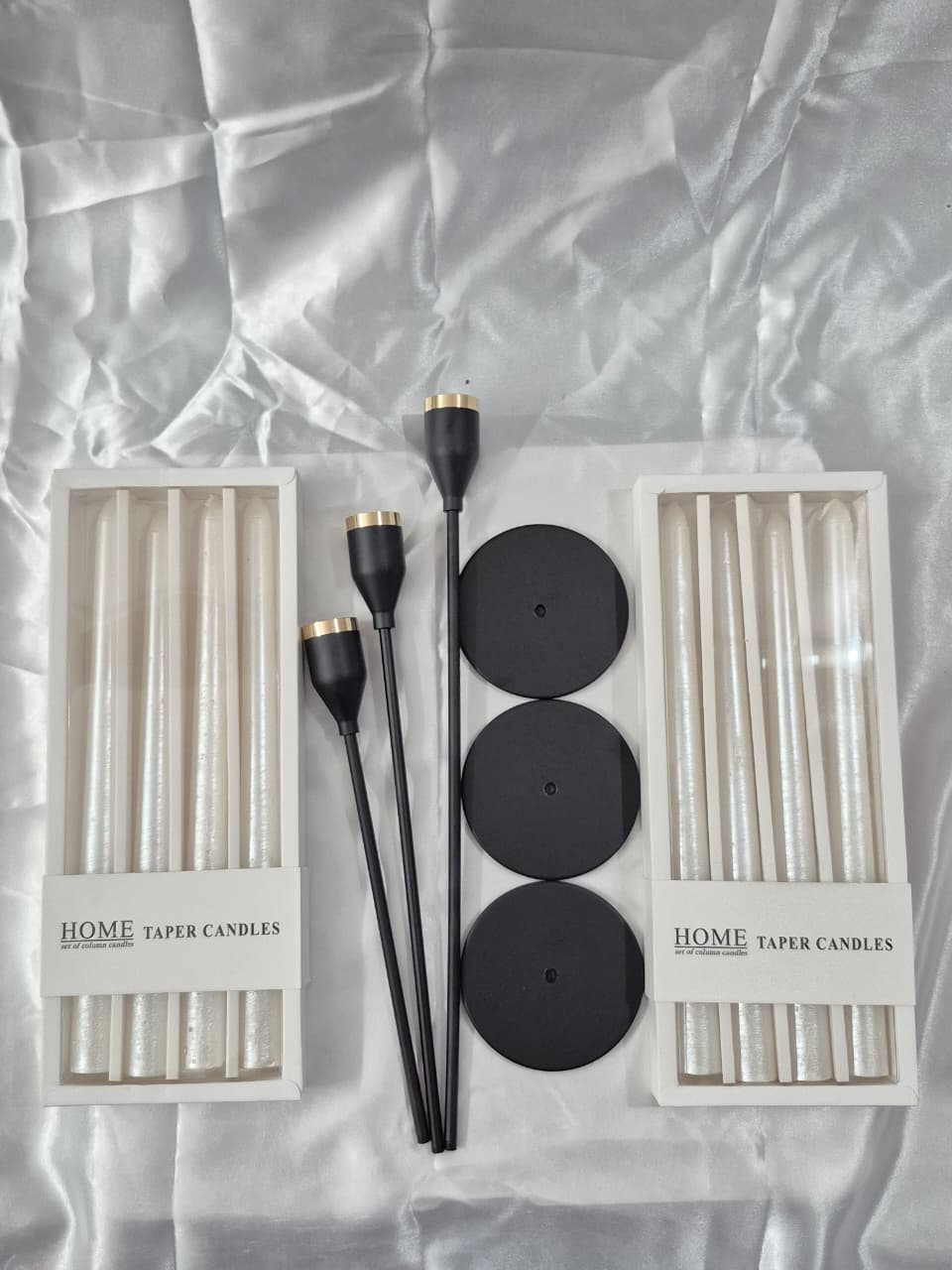 Ivory Metallic Taper Candles Gift Set