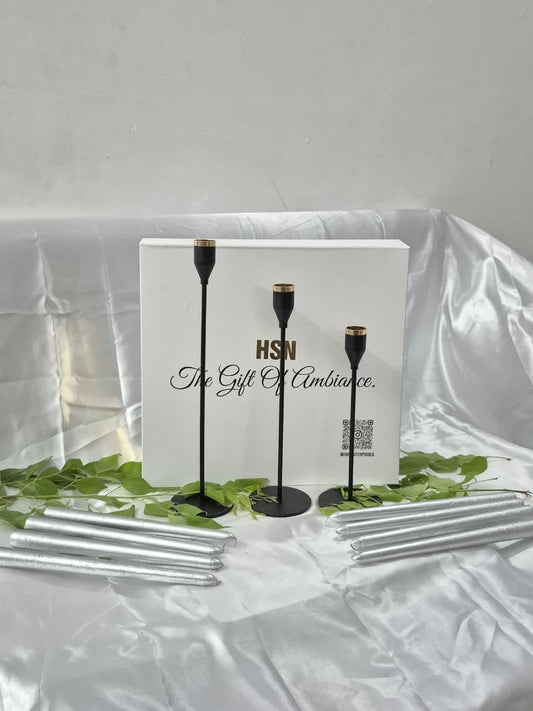 Silver Metallic Taper Candles Gift Set