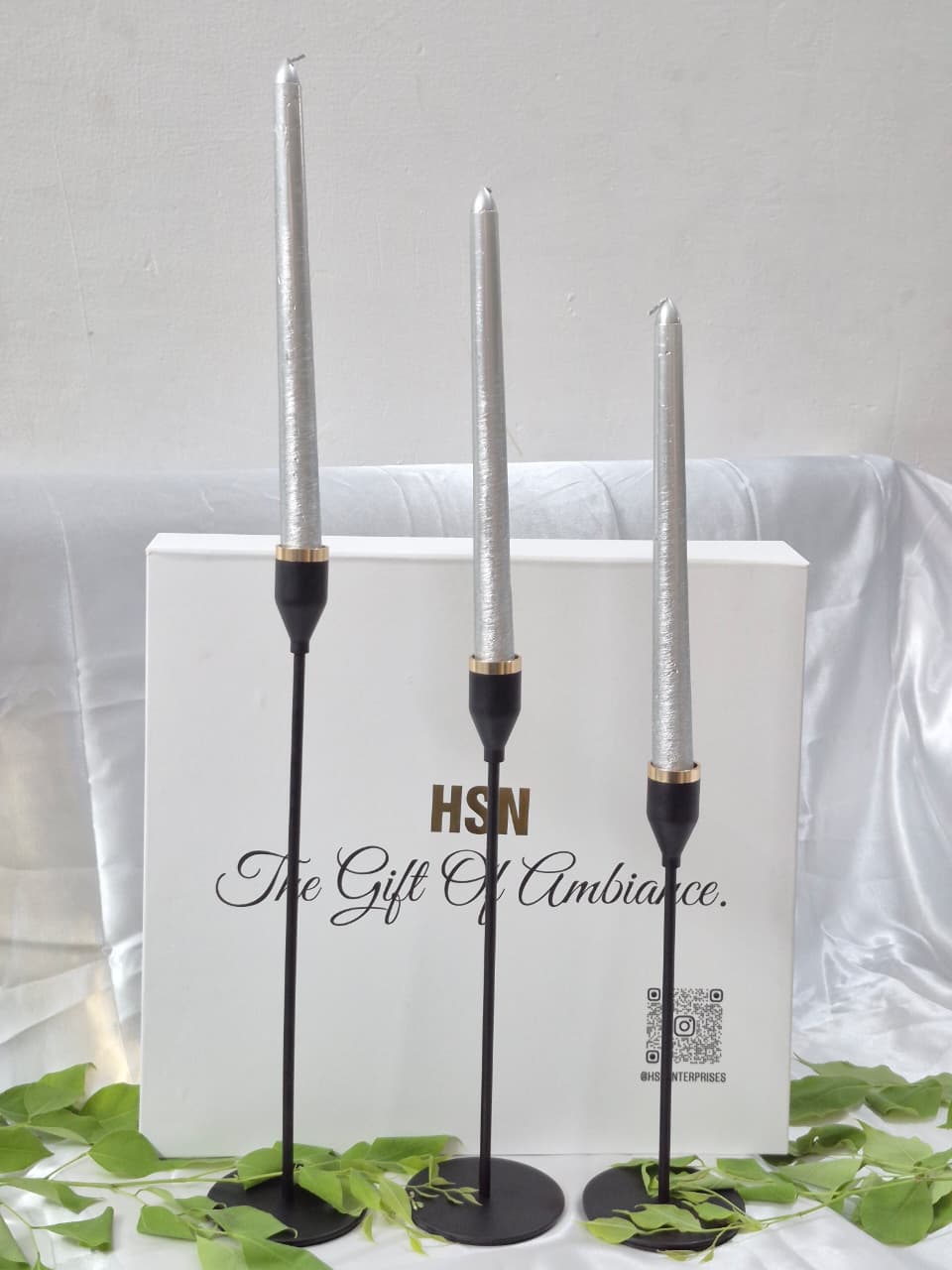 Silver Metallic Taper Candles Gift Set