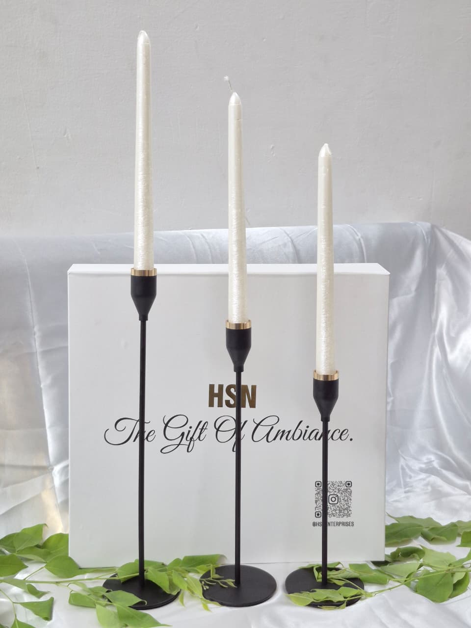 Ivory Metallic Taper Candles Gift Set