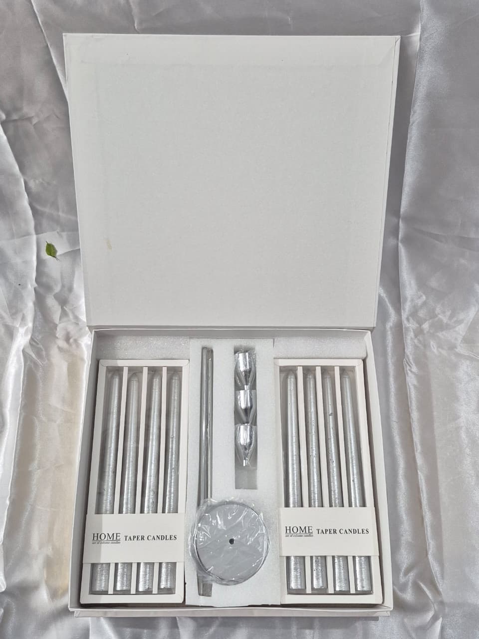 Silver Metallic Taper Candles Gift Set
